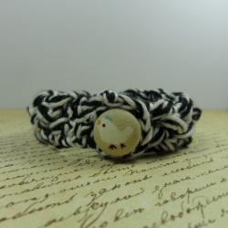 Handmade bracelet - crochet in black and white